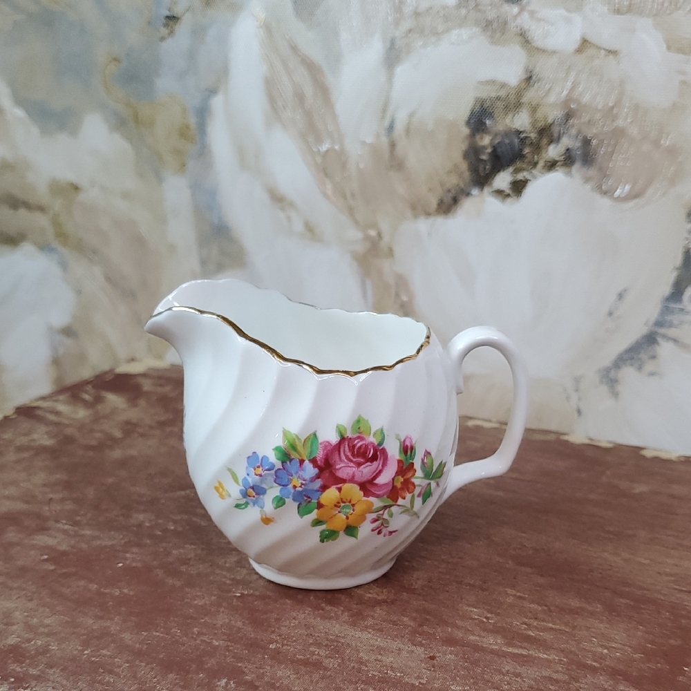 Vintage Adderley Floral Bone China Creamer with Gold Trim